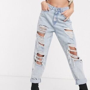 High rise ripped baggy jeans